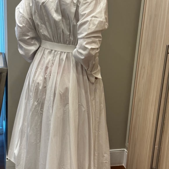 Norma Kamali White Long Sleeve Belted Dress - Picture 4 of 15